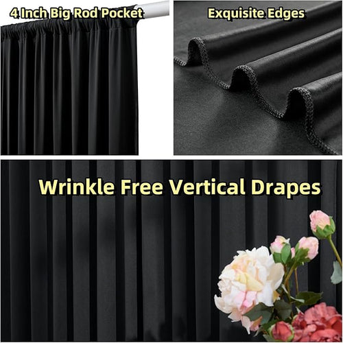 10 ft x 8 ft Wrinkle Free Black Backdrop Curtain - Image 2