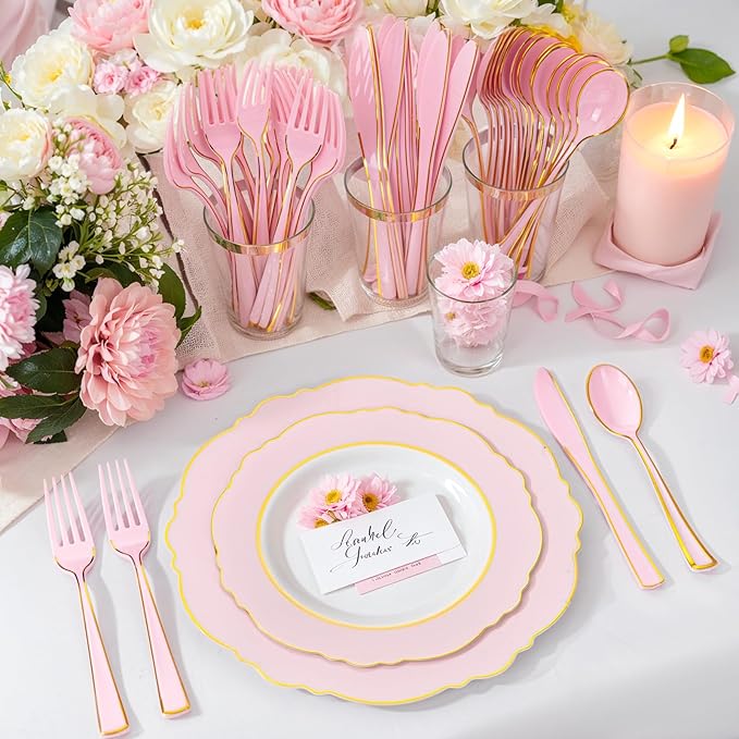 WDF 180 Pieces Pink Plastic Silverware - Image 2