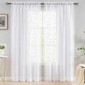 Sheer Curtains Floral Embroidery White 84 Inch Long Rod Pocket Lace Drapes by MYSTIC-HOME