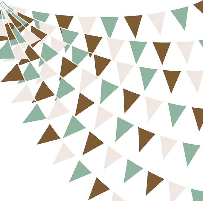 32Ft Sage Green Brown Party Decorations Retro Colored Triangle Flag Fabric by pinkblume