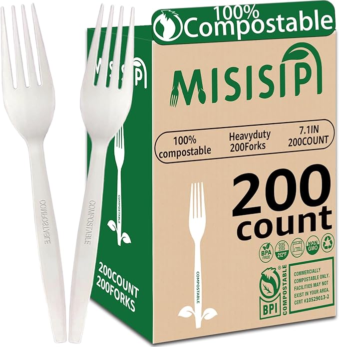 MISISIPI 100% Compostable Forks Biodegradable Forks HeavyDuty No Plastic Forks by MISISIPI