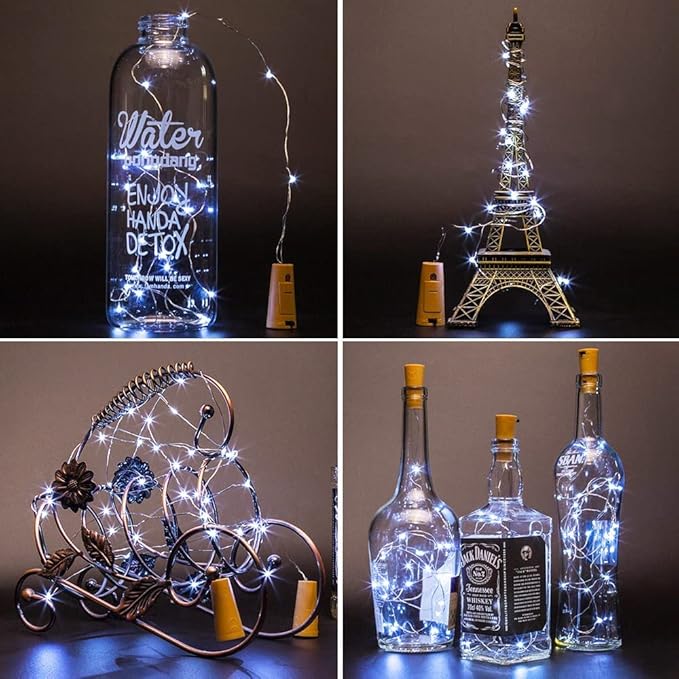 Wine Bottle Lights with Cork 15Pack 10 LED 40 Inches Battery Operated Silver - Image 6