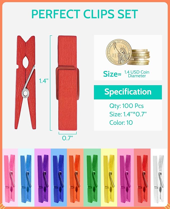 Mini Clothespins, Sopito 100 Pcs 1.4'' Strong Mini Clothespins - Image 7