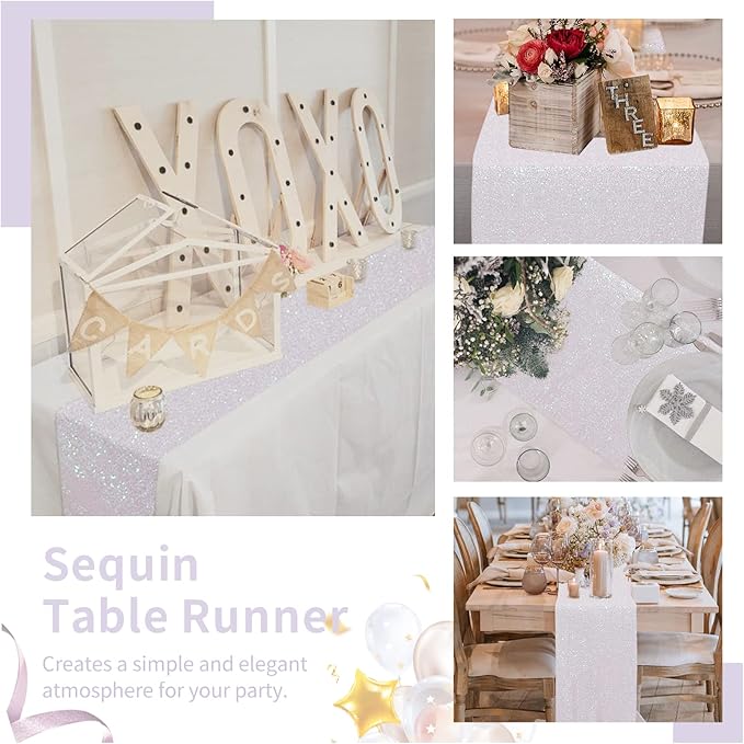 White Iridescent Sequin Table Runners 10 Pieces 12x108 Inches Glitter Table - Image 6