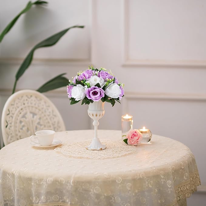 BLOSMON Purple Flowers Ball for Centerpieces: 6 Pcs Fake Lilac White Roses - Image 8
