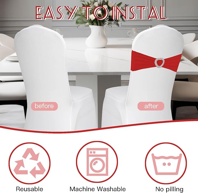 100PCS Spandex Chair Sashes Bows Stretch ChairCover Band, Elastic Chair Ties - Image 4