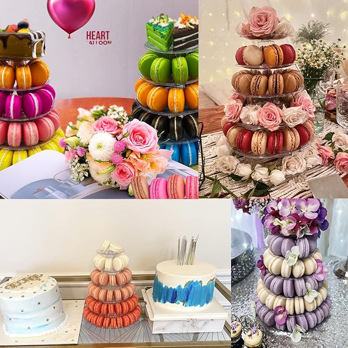 6 Tiers Macaroon Tower Stand, Round Macaron Tower Cake Display Rack Plastic - Image 7