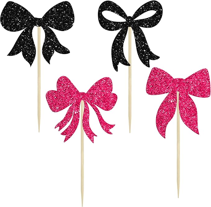 Gyufise 36Pcs Bow Cupcake Toppers Glitter Bowknot Cupcake Picks Bow Tie - Image 3