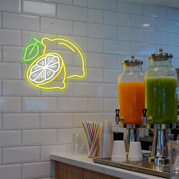Lemon Cocktail Neon Sign – Yellow & Green LED Wall Light - Image 2