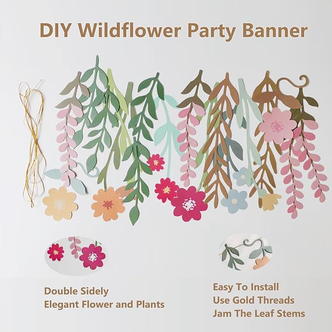 2PCS Flower Party Banner Wildflower Party Decorations Double-Sided Waterproof - Image 3