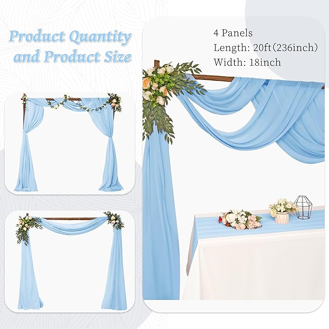 6 Panels Wedding Arch Drapery Baby Blue 28"x20Ft Wedding Arch Draping Fabric - Image 6