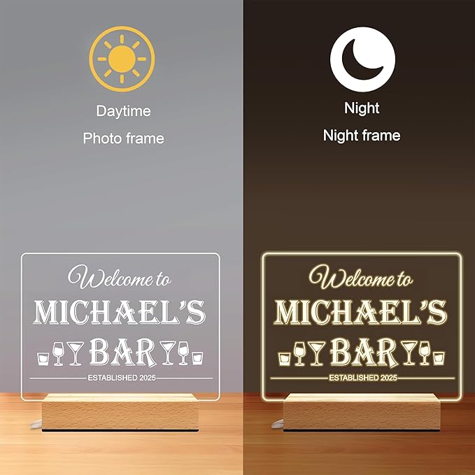 Personalized Bar Gifts for HOME BAR, Custom Name Date Acrylic Light Up Signs - Image 4