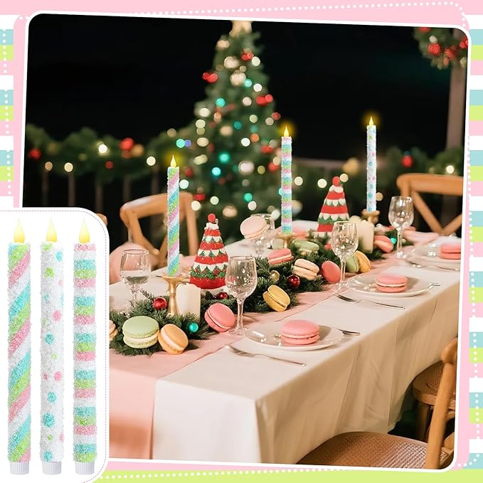 Baquler 6 Pcs Candy Theme Flameless Taper Candles 10.6 Inch Colorful Candy - Image 4