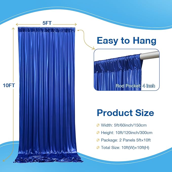 10x10 Wrinkle Free Royal Blue Sequin Backdrop Curtain - Image 5