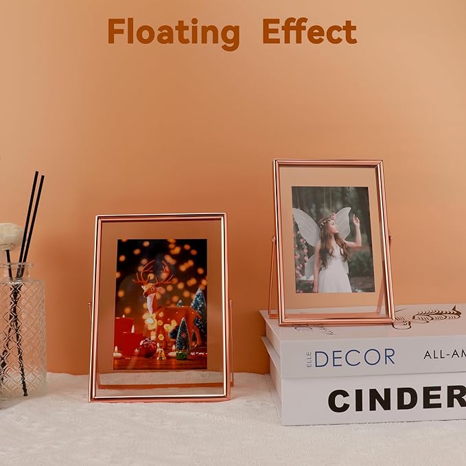 Rose Gold Floating Frame, For Picture 3.5x5, Mini Tabletop Photo Frame - Image 4