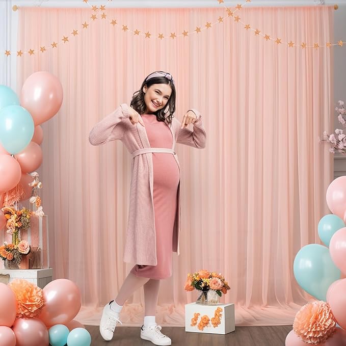 10x10ft Peach Tulle Backdrop Curtain - Image 8