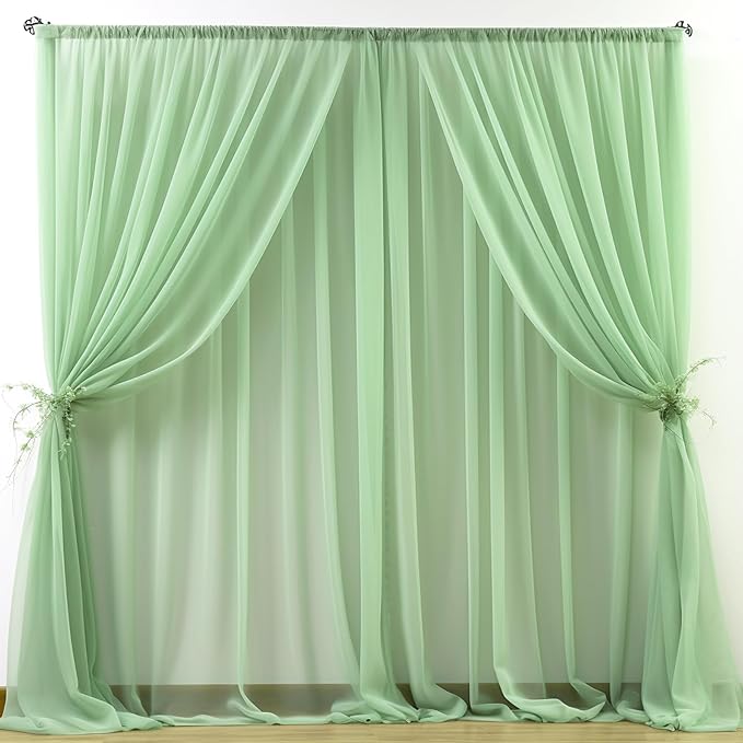 20ft X 10ft Olive Green Tulle Backdrop Curtain by Partisky