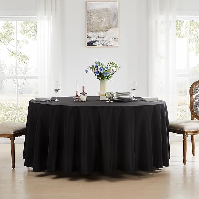 Round Tablecloth 120 Inch 8 Pack Black Tablecloths Washable Decorative Linen - Image 2