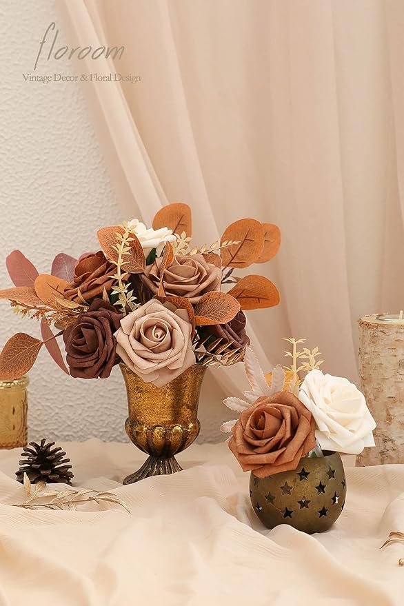 Floroom Artificial Flowers 25pcs Real Looking Earth Tones Ombre Colors Foam - Image 2