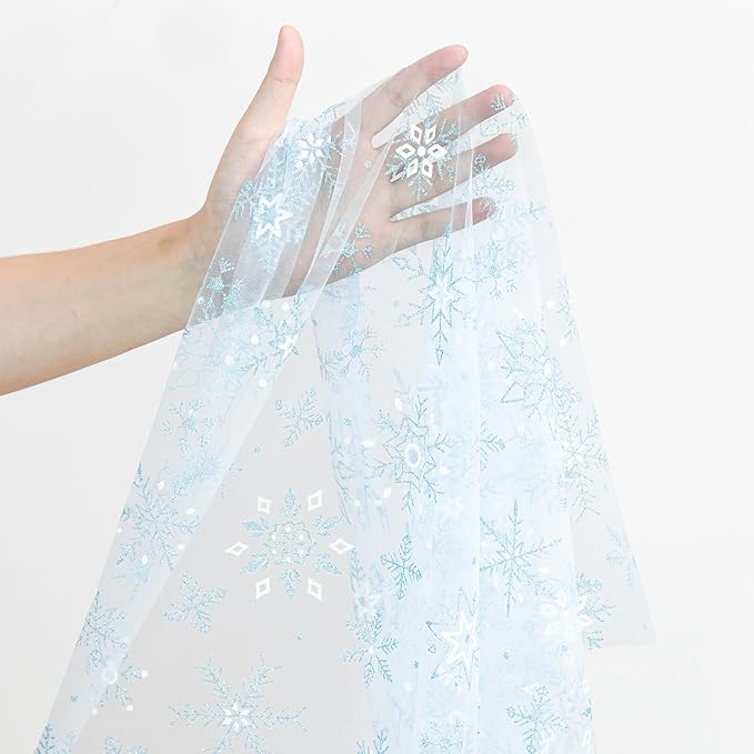 Artoid Mode Blue Snowflakes Merry Christmas Gauze Table Runner 120 Inch 10FT - Image 6