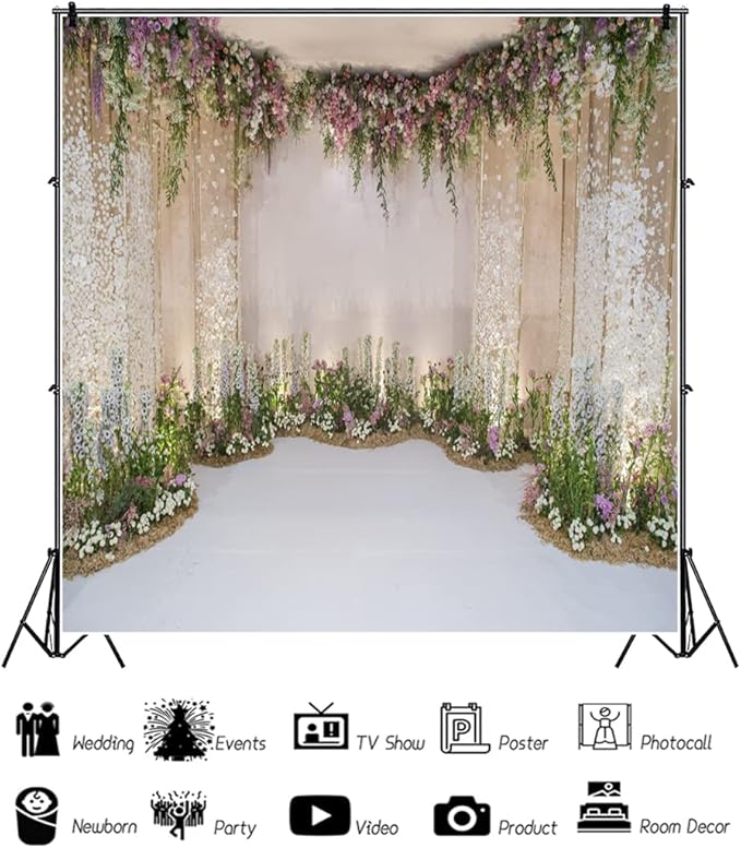 Renaiss 5x5ft Wedding Backdrop Romance Archway Flowers Blossom Sequins Curtain - Image 4