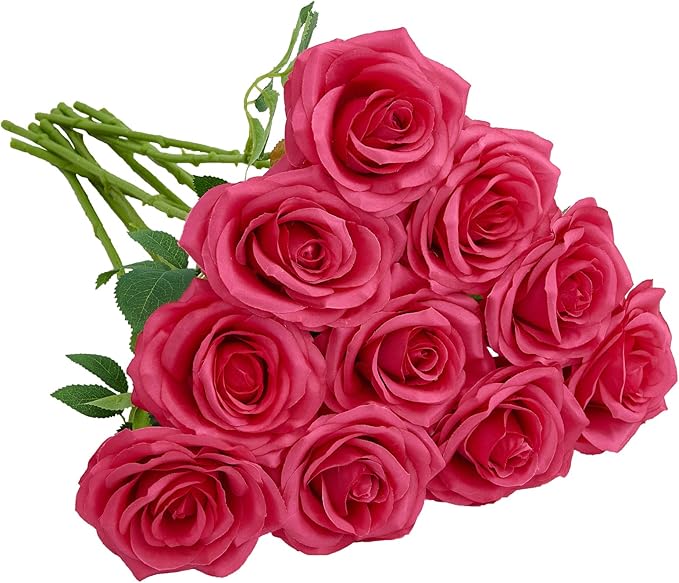 Artificial Rose 10pcs Open Flower Bouquet Faux Rose Stems by IUKnot