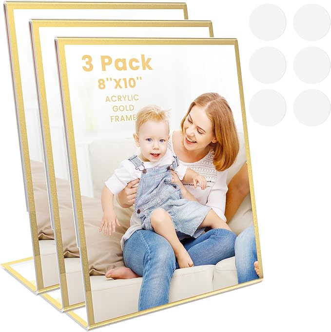 Acrylic Gold Frames 8 x10, Slanted Back Gold Picture Frames Table Acrylic Sign by displayyourphotosbrochuresmenusartworkadvertisementsetc