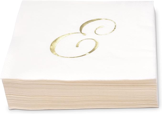 Gift Boutique 100 Gold Monogram Cocktail Napkins Letter E Disposable Paper Hand - Image 6