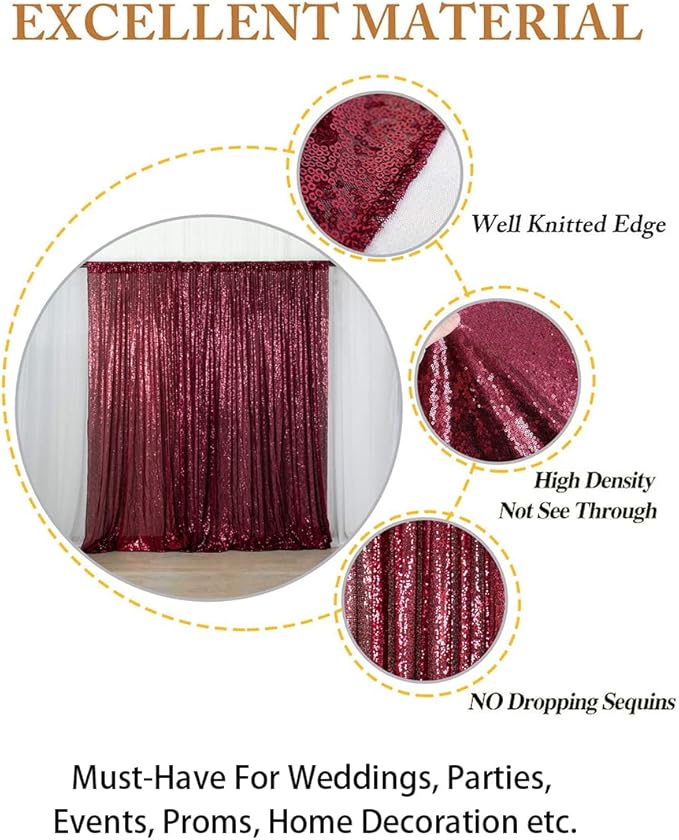 ShinyBeauty Burgundy Sequin Backdrop 10FTx10FT Sequin Fabric Backdrops - Image 4