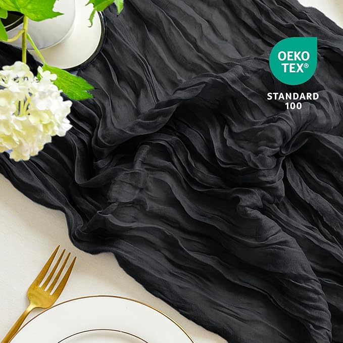 Sioloc Black Cheesecloth Table Runner Fall Autumn Decor - Image 2