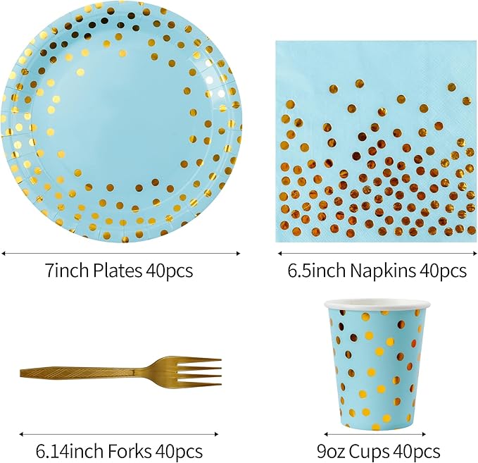 Sveikie160 Pcs blue And Gold Paper Plates, Birthday Cake Party Plates And - Image 2