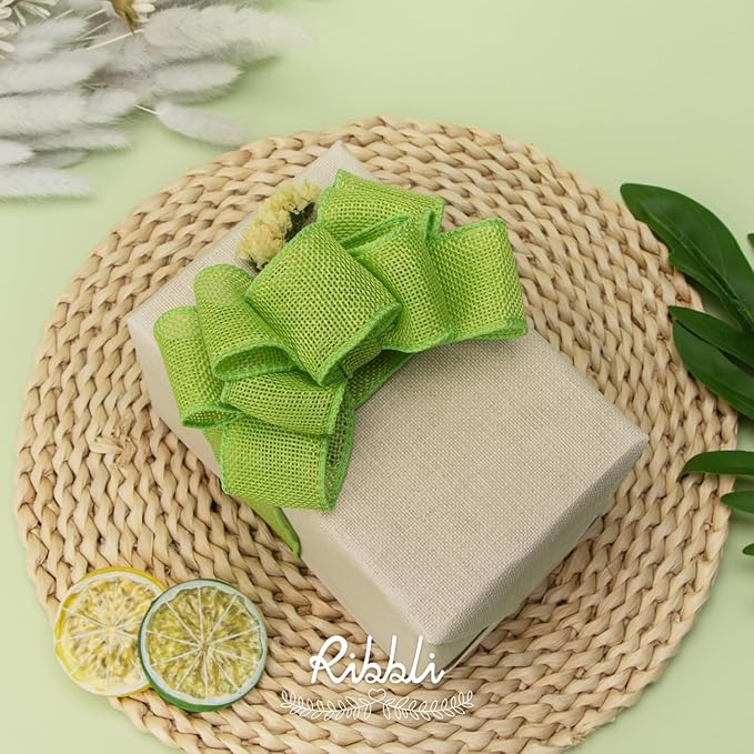 Ribbli Apple Green Burlap Wired Ribbon, 1-1/2 Inch x 10 Yard, Wired Edge Ribbon - Image 3