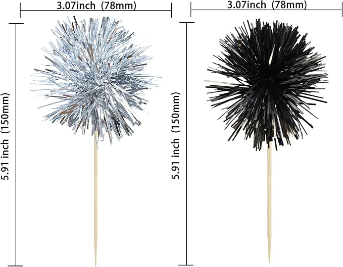Ephlyn 30Pcs Foil Firework Cupcake Toppers Sparkles Fireworks Sticks Birthday - Image 2