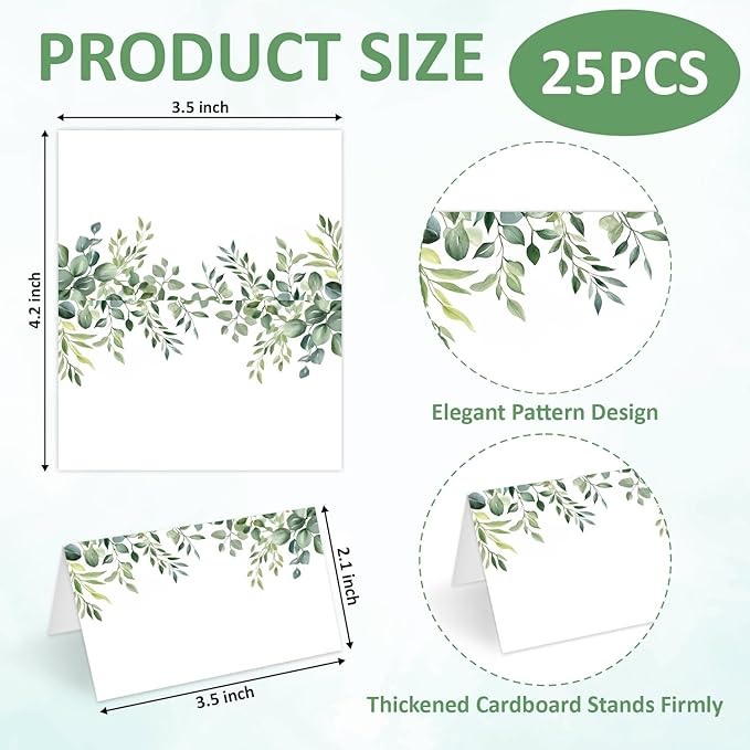 25 Pcs Greenery Place Cards, Watercolor Blank Tent Name Cards - Image 2