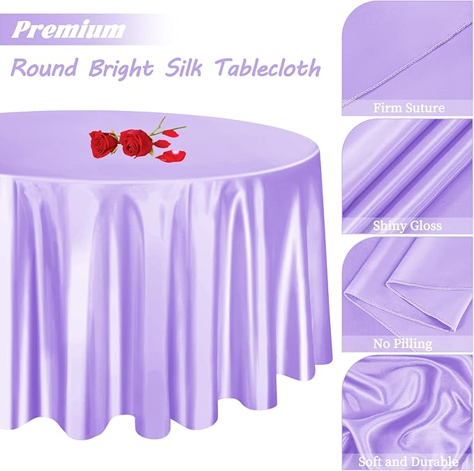 fani 12 Pack 108 Inch Lavender Satin Tablecloth - Image 4