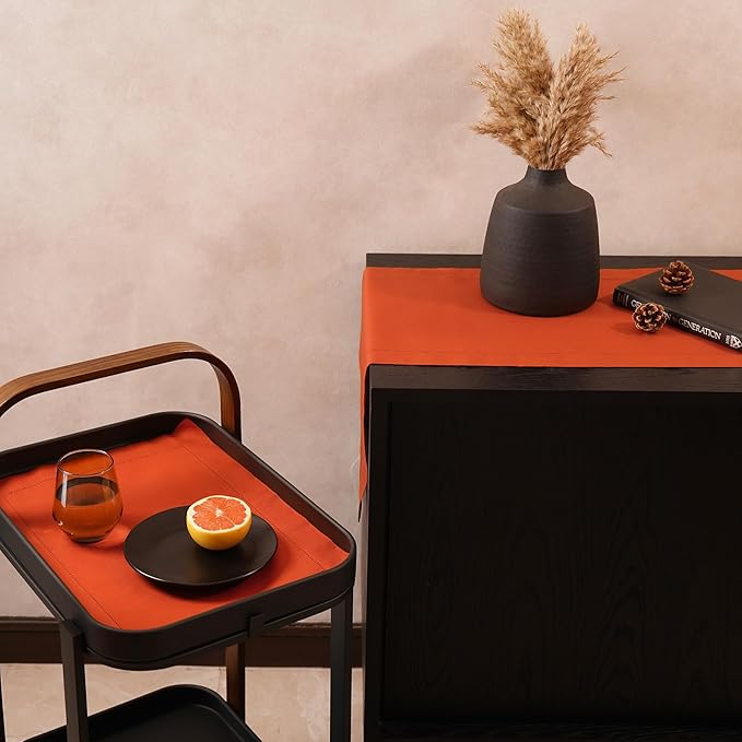 Pumpkin Table Runner 48 Inch– Cotton Linen Hemstitch Farmhouse Table Runner - Image 4