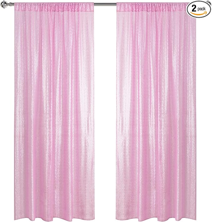 Sugargirl Matte Pink Sequin Backdrop Curtain 2 Panels 2FTx8FT Glitter Pink by Sugargirl
