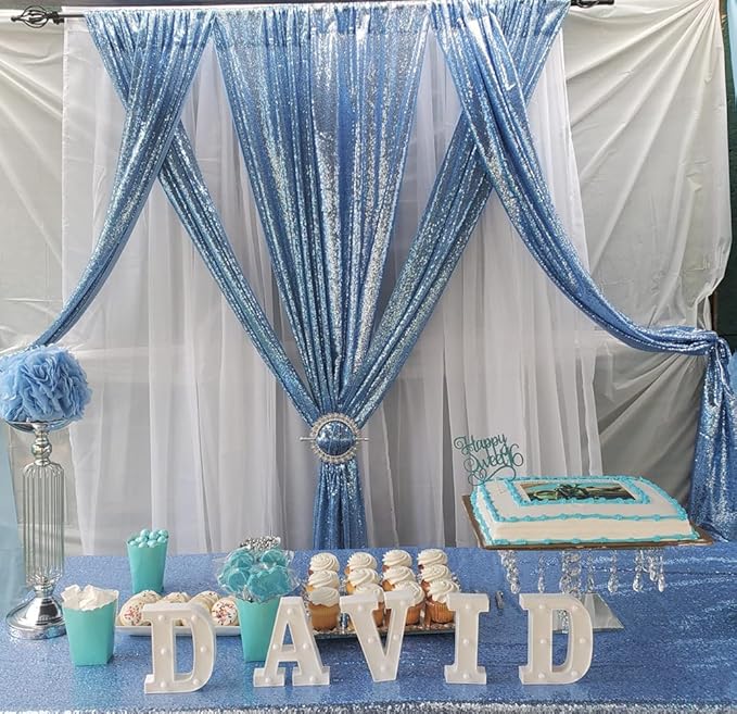 Poise3EHome 2ft x 8ft Baby Blue Sequin Backdrop Curtains 2 Panels Photography - Image 5