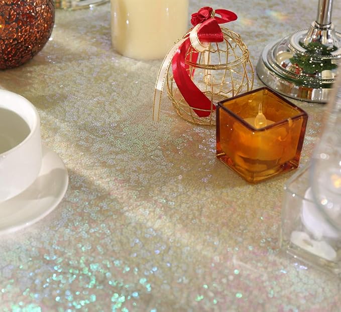 SquarePie Sequin Tablecloth 50 x 72 Inch Iridescent Sparkly Table Linen - Image 7