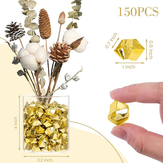 DomeStar 150PCS Fake Gold Ice, Acrylic Ice Fake Plastic Gold Nuggets Rocks Gems - Image 4