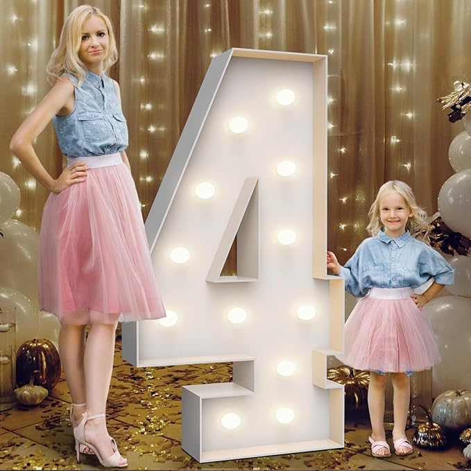4FT Marquee Light Up Numbers 4, Party Decoration Large Marquee Light Up Letters by Teebloom