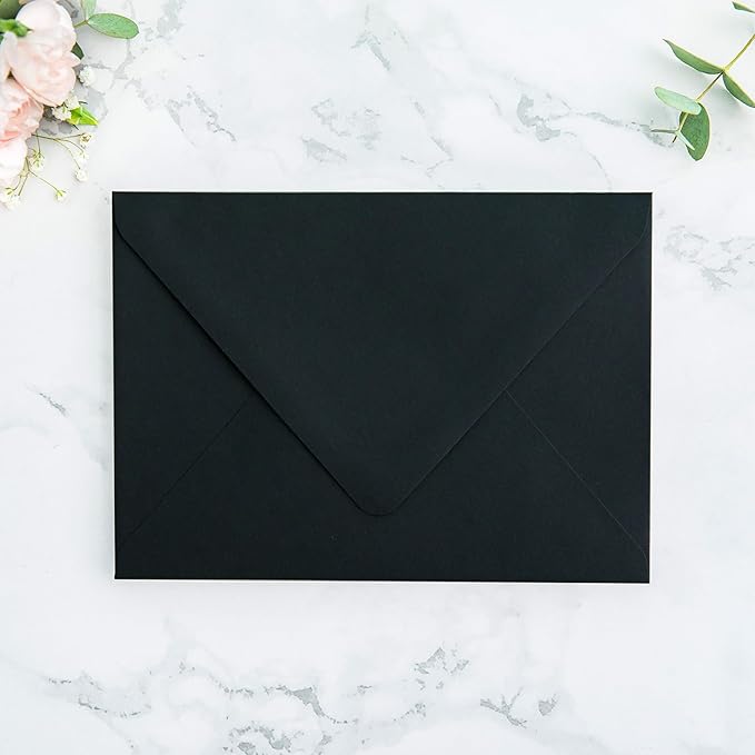 PONATIA 50 PCS A7 Euro Flap Black Envelopes, 5.25 x 7.25'' Green Liner Envelopes - Image 2