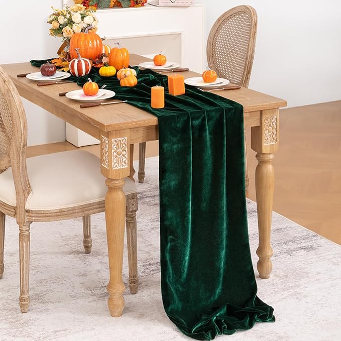 Emerald Green Velvet Table Runner Fall Thanksgiving Table Runner 20 x 120 Inch - Image 4