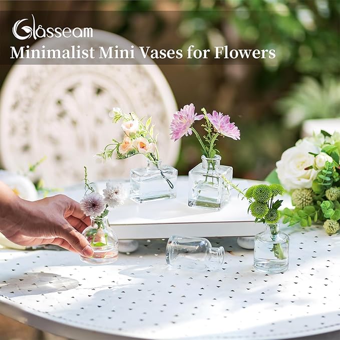 Glasseam Mini Bud Vases for Centerpieces: Clear Small Flower Vase Set of 20 - Image 3
