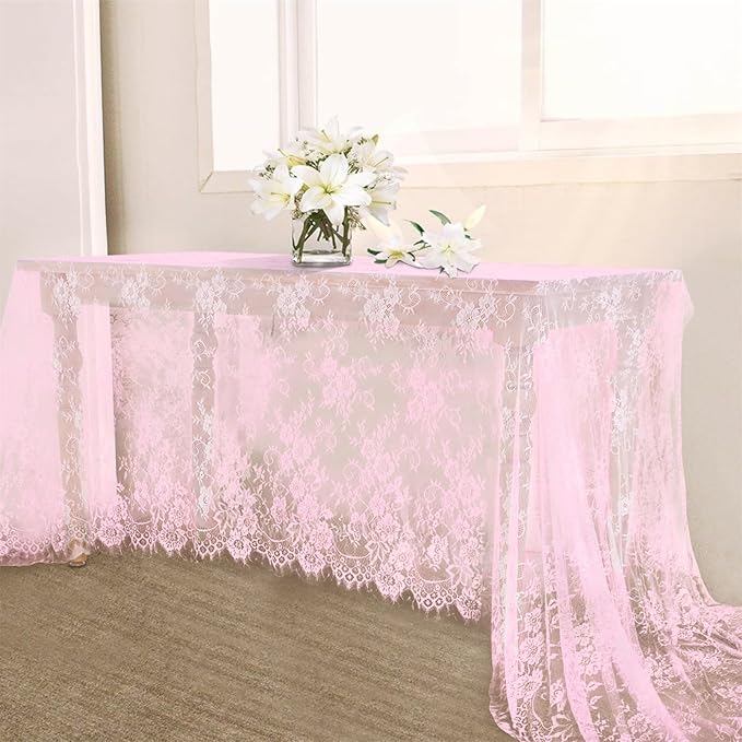 LuoluoHouse Pink Lace Table Cloth 60x120inch Tablecloth by LuoluoHouse