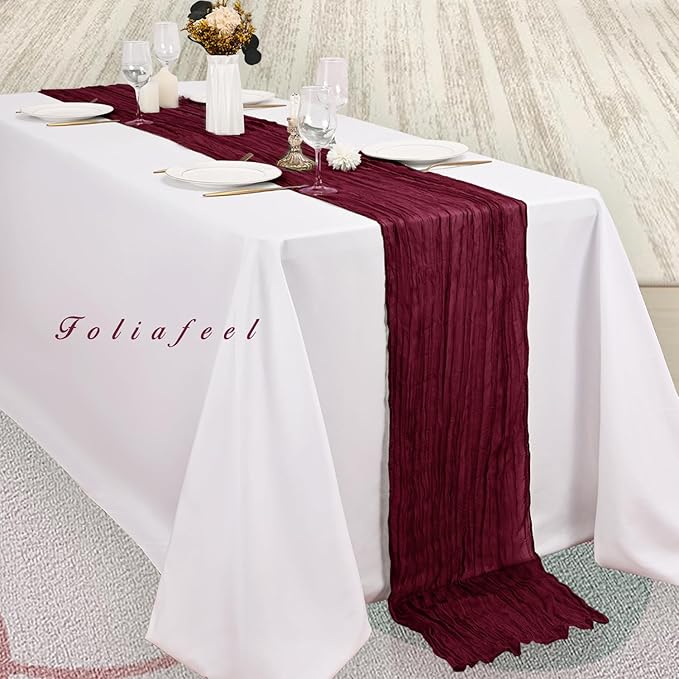 Burgundy 20 Pack Cheesecloth Table Runner 10FT Rustic Gauze Cheese Cloth Table - Image 4