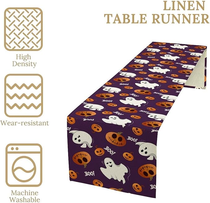 Halloween Table Runner, Ghost Pumpkin Halloween Table Runner - Image 4