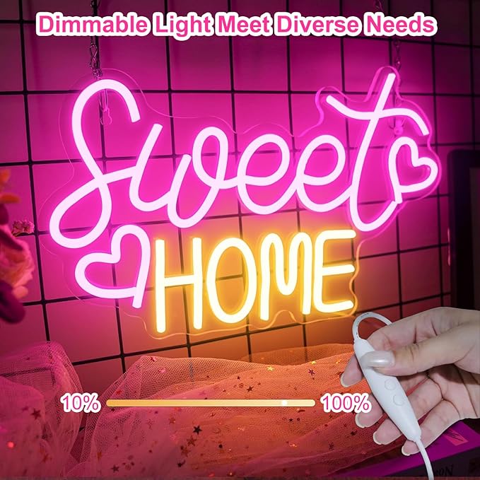 Sweet Home Neon Sign for Wall Decor, 15.7x9.8 inch USB Powered Home Sweet Home - Image 2