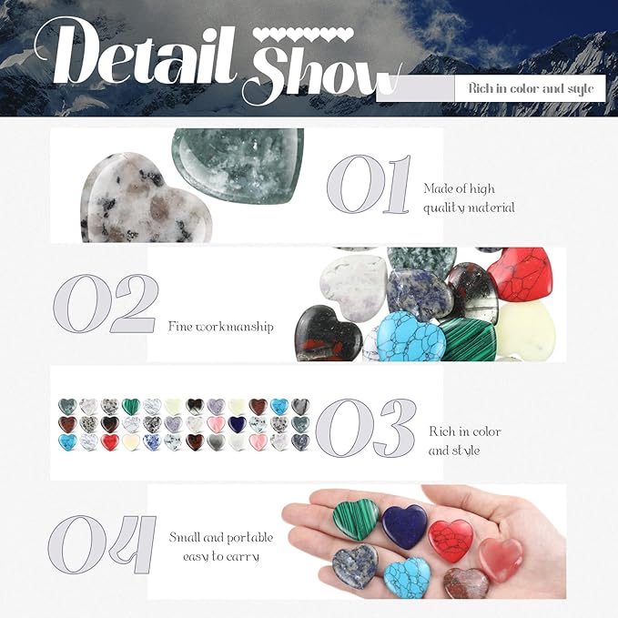Nuenen 40 Pcs 1 Inch Worry Stone Bulk Crystals Heart Shaped Rock Tiny Trinkets - Image 5