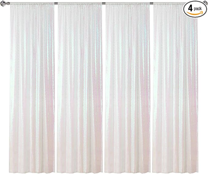 Sugargirl White Iridescent Sequin Backdrop Curtain 4 Panels 2FTx8FT Glitter by Sugargirl